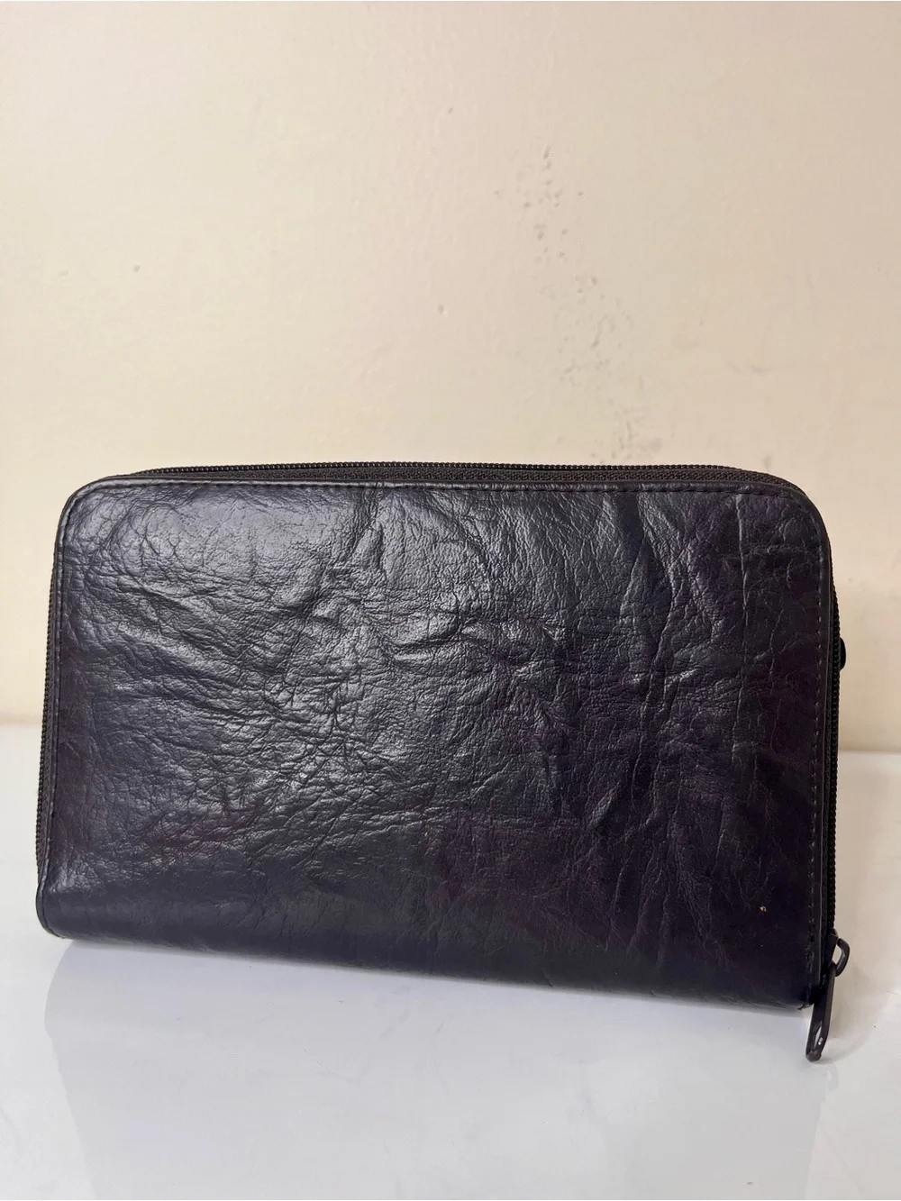 Vintage Men's Dark Brown Leather Zip Wallet